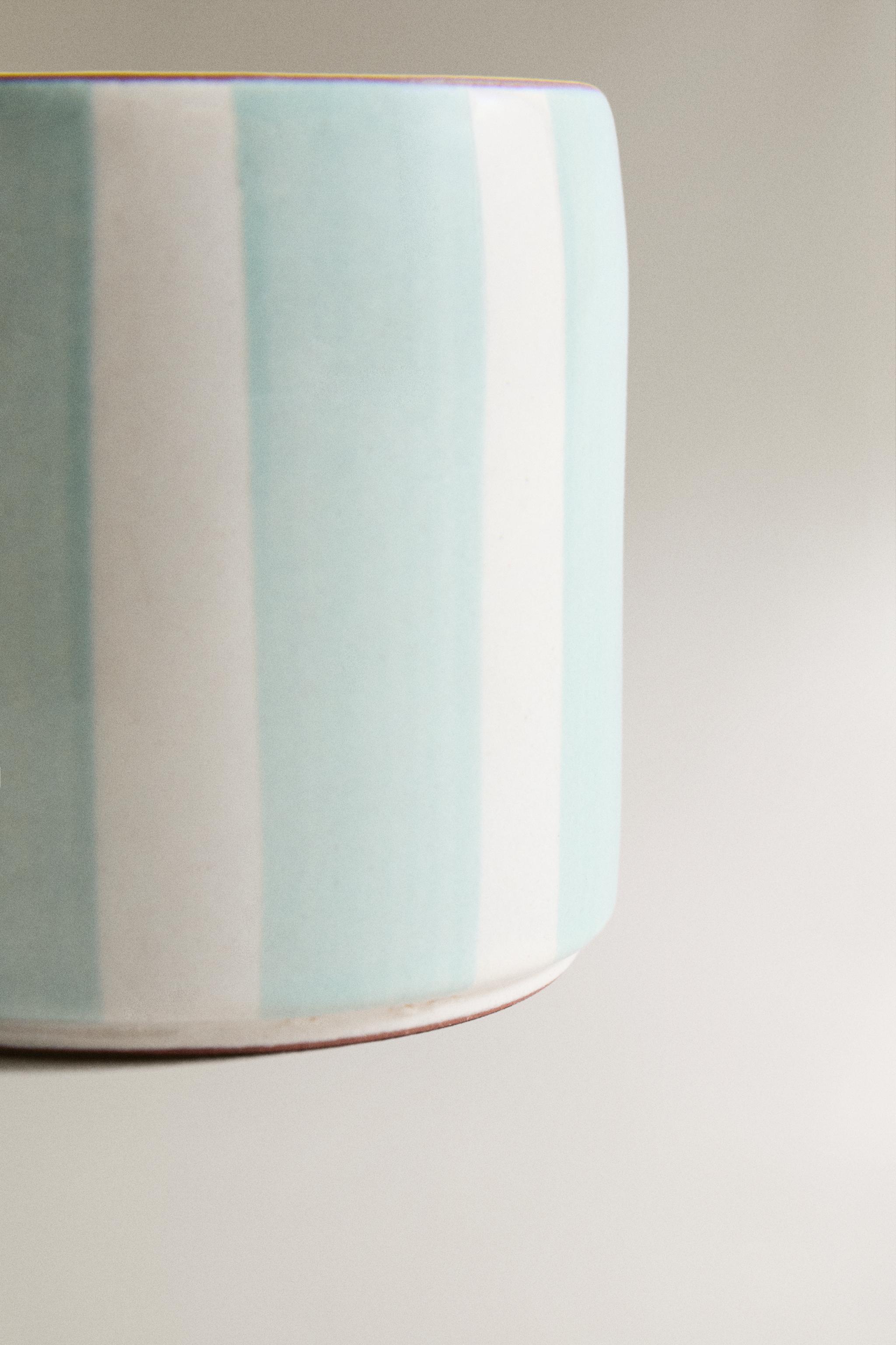 STRIPED CERAMIC BATHROOM ORGANIZER JAR